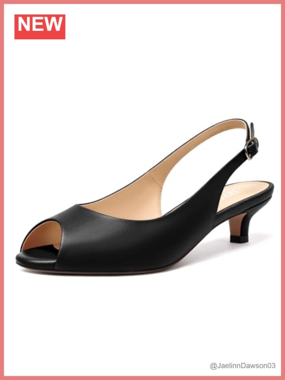 Women's Peep Toe Slingback Kitten Heels Faux Leather Low Heels